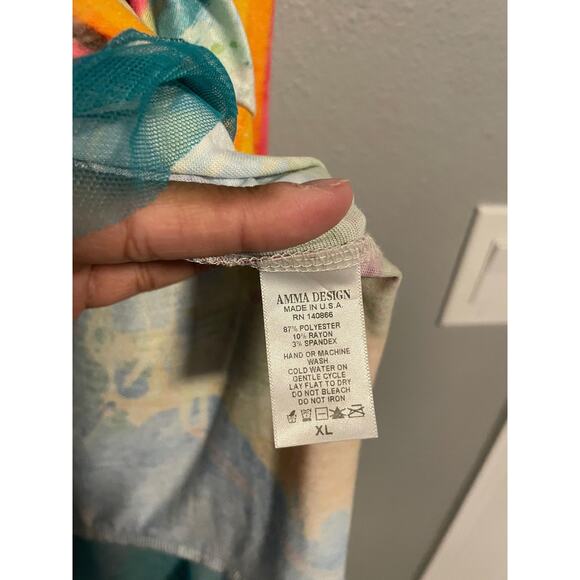 Amma Design Tunic Dress Womens XL Multicolor Floral Striped Boho Made in USA - Picture 4 of 8